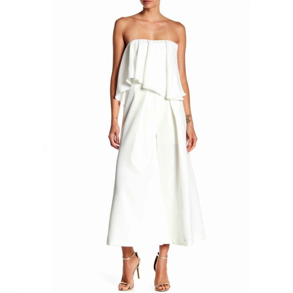 NEW FEW MODA WHITE STRAPLESS DRAPED JUMPSUIT
